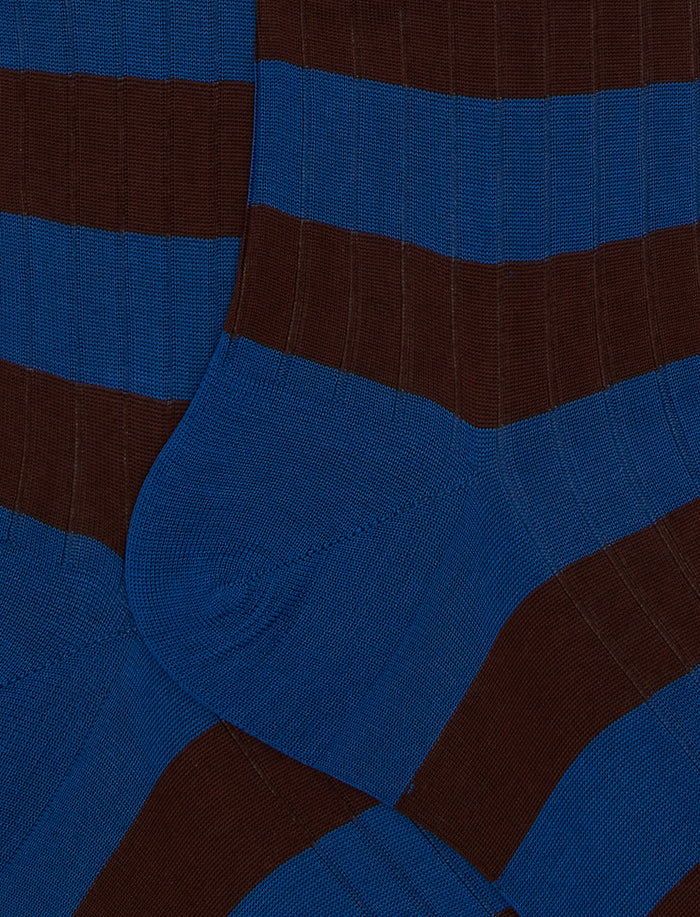 Calze lunghe uomo cotone blu a coste righe bicolore - Gallo 1927 - Official Online Shop