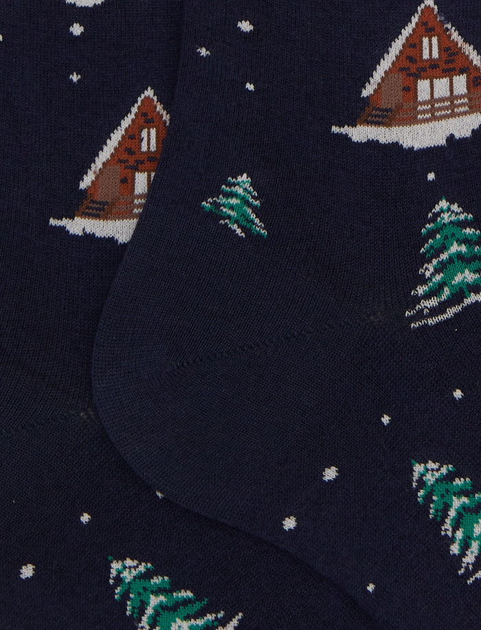 Calze lunghe uomo cotone blu fantasia baite innevate - Gallo 1927 - Official Online Shop