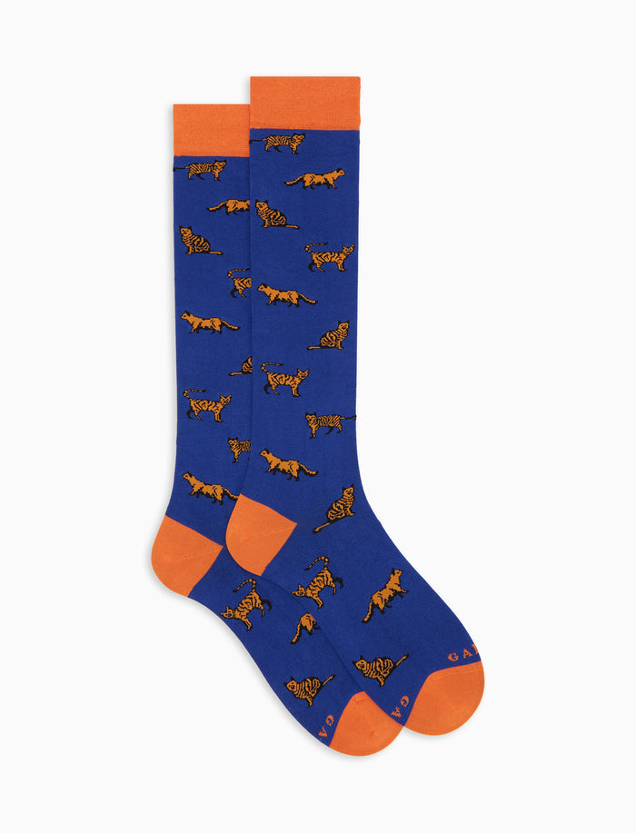 Calze lunghe uomo cotone blu fantasia gatti - Gallo 1927 - Official Online Shop