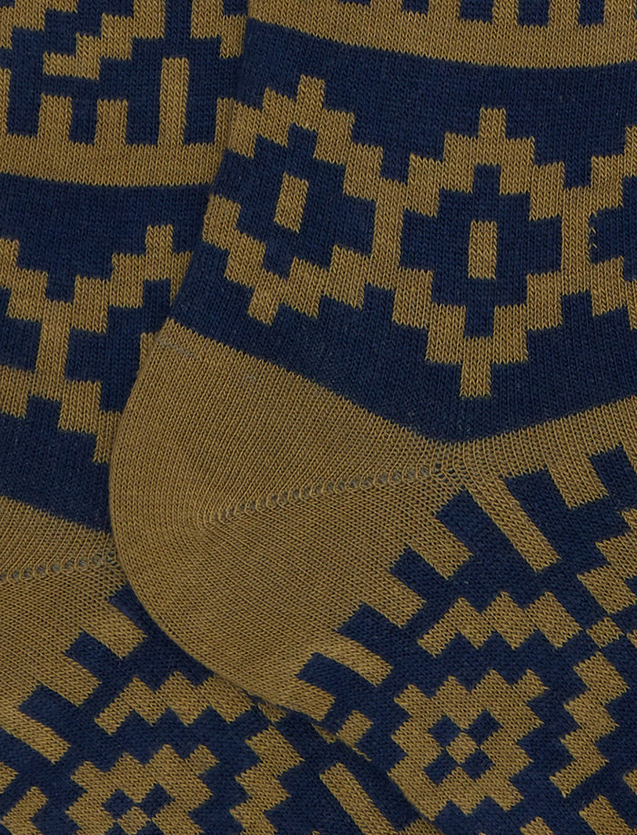 Calze lunghe uomo cotone blu fantasia greca natalizia - Gallo 1927 - Official Online Shop