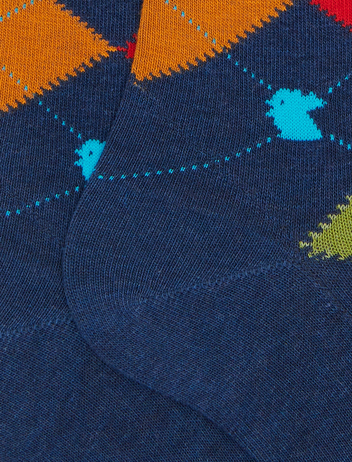 Calze lunghe uomo cotone blu fantasia intarsio - Gallo 1927 - Official Online Shop