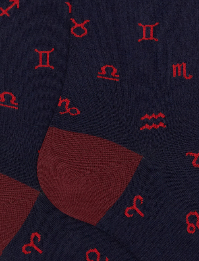 Calze lunghe uomo cotone blu fantasia segni zodiacali - Gallo 1927 - Official Online Shop