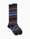 Calze lunghe uomo cotone blu righe multicolor a sette colori - Gallo 1927 - Official Online Shop