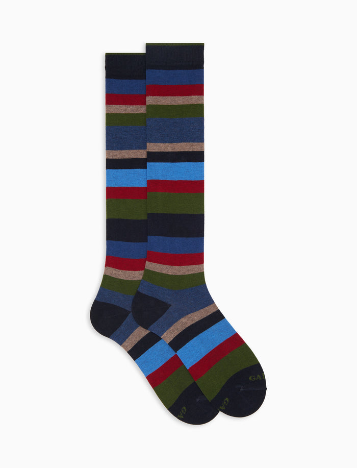 Calze lunghe uomo cotone blu righe multicolor a sette colori - Gallo 1927 - Official Online Shop