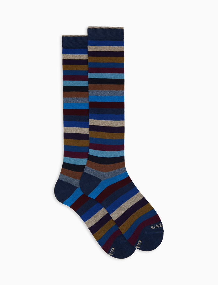 Calze lunghe uomo cotone blu righe pari - Gallo 1927 - Official Online Shop