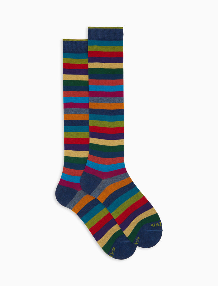 Calze lunghe uomo cotone blu righe pari - Gallo 1927 - Official Online Shop