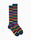 Calze lunghe uomo cotone blu righe pari - Gallo 1927 - Official Online Shop