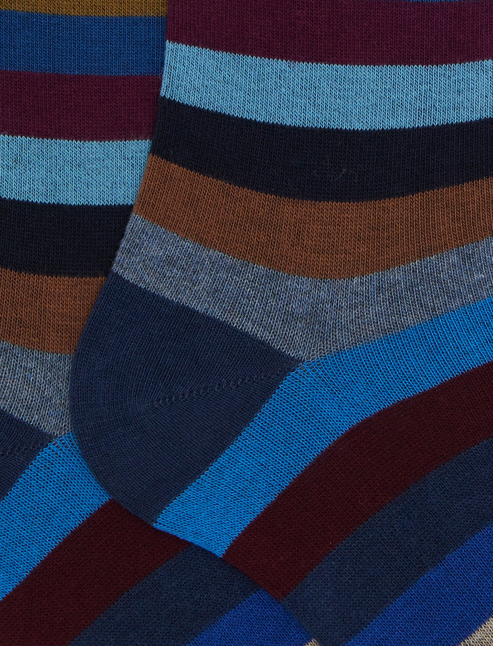 Calze lunghe uomo cotone blu righe pari - Gallo 1927 - Official Online Shop