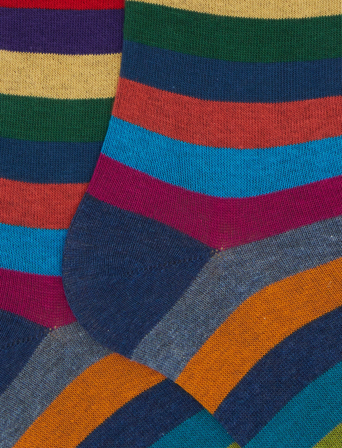 Calze lunghe uomo cotone blu righe pari - Gallo 1927 - Official Online Shop