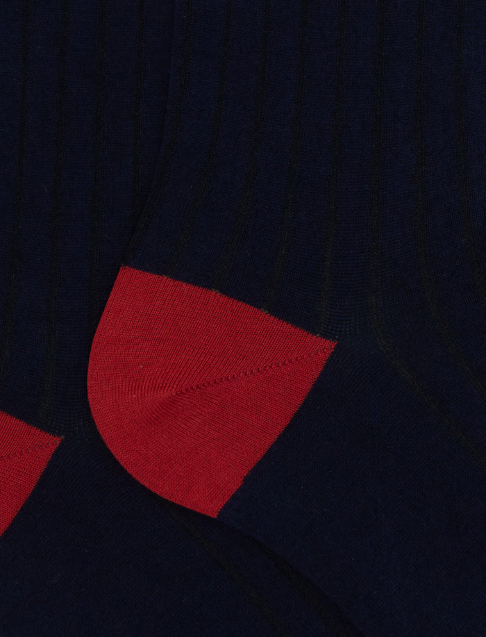 Calze lunghe uomo cotone blu tinta unita con contrasti - Gallo 1927 - Official Online Shop