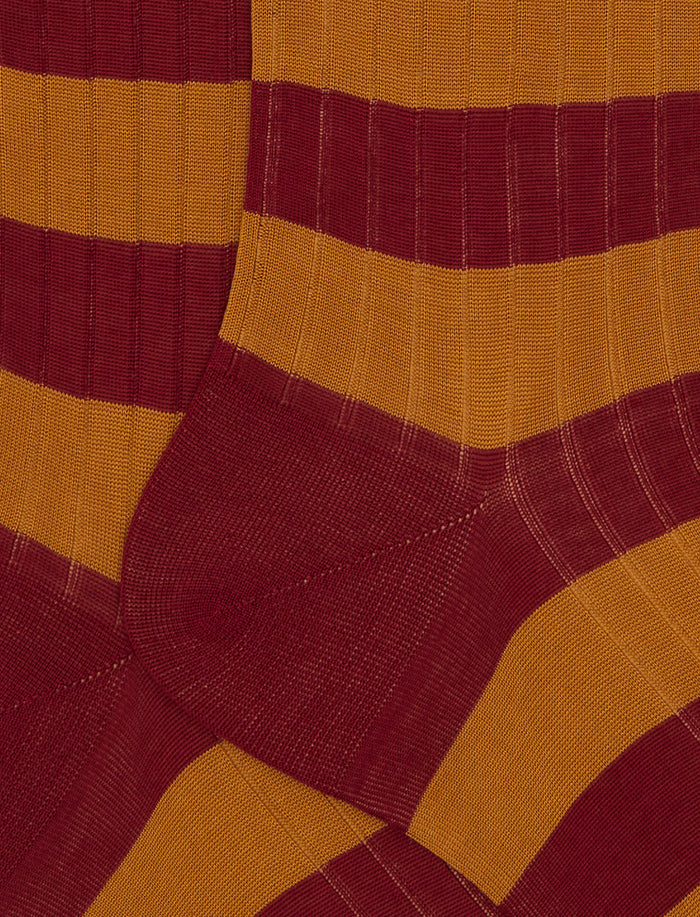 Calze lunghe uomo cotone bordò a coste righe bicolore - Gallo 1927 - Official Online Shop