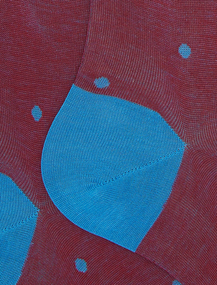 Calze lunghe uomo cotone bordò fantasia pois su cangiante