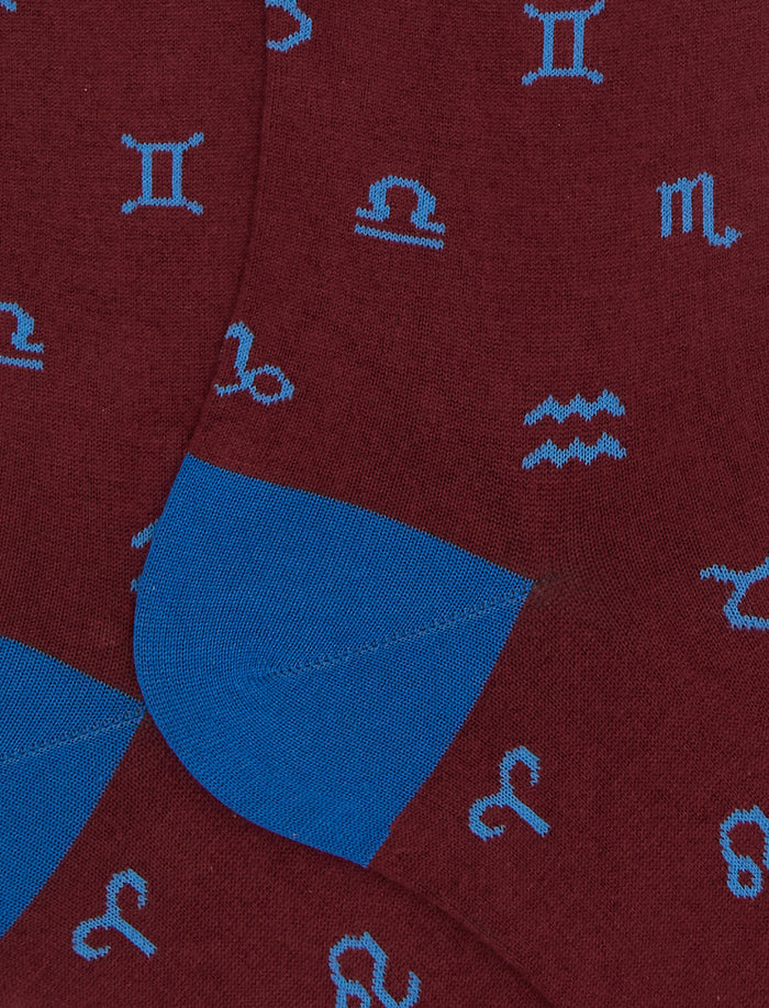 Calze lunghe uomo cotone bordò fantasia segni zodiacali - Gallo 1927 - Official Online Shop