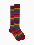 Calze lunghe uomo cotone bordò righe multicolor a sette colori - Gallo 1927 - Official Online Shop