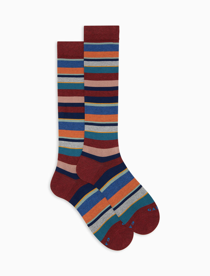 Calze lunghe uomo cotone bordò righe multicolor - Gallo 1927 - Official Online Shop