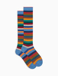 Calze lunghe uomo cotone caldo azzurre righe pari