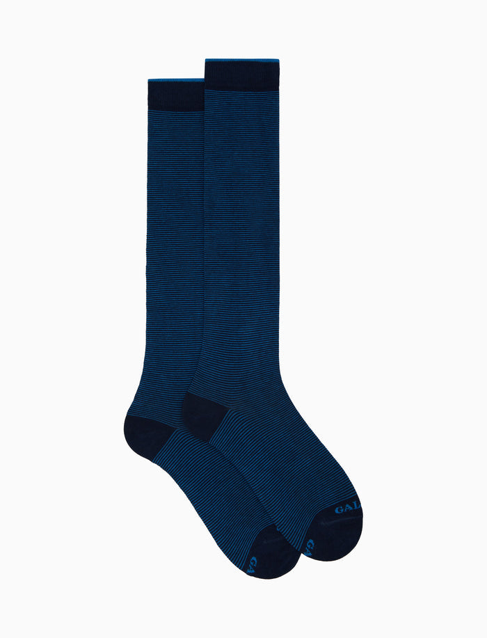 Calze lunghe uomo cotone royal/egeo righine bicolore - Gallo 1927 - Official Online Shop
