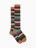 Calze lunghe uomo cotone caldo beige righe multicolor