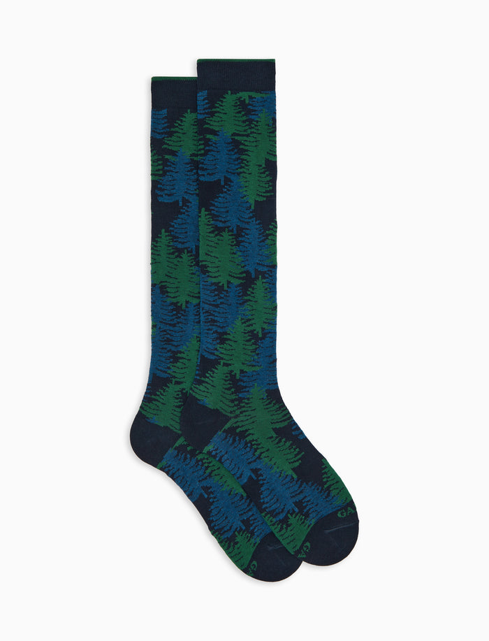 Calze lunghe uomo cotone caldo blu fantasia foresta