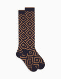 Calze lunghe uomo cotone caldo blu fantasia geometrica a due colori