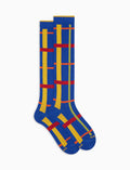 Calze lunghe uomo cotone caldo blu fantasia tartan geometrico