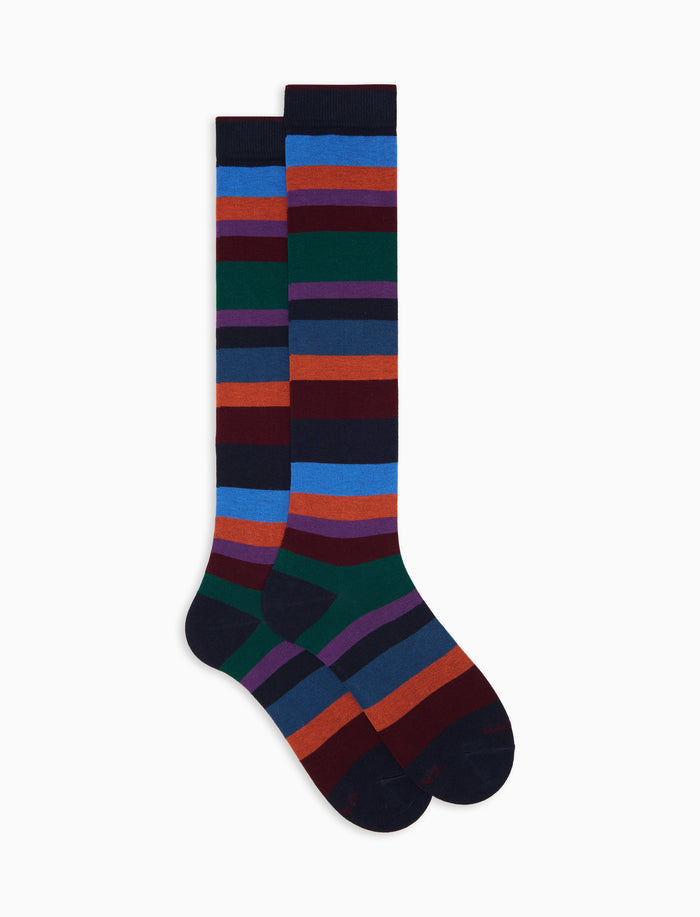 Calze lunghe uomo cotone caldo blu righe multicolor a sette colori