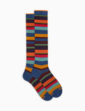 Calze lunghe uomo cotone caldo blu righe multicolor