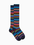 Calze lunghe uomo cotone caldo blu righe pari