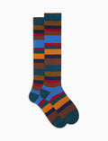 Calze lunghe uomo cotone caldo color pavone righe multicolor a sette colori