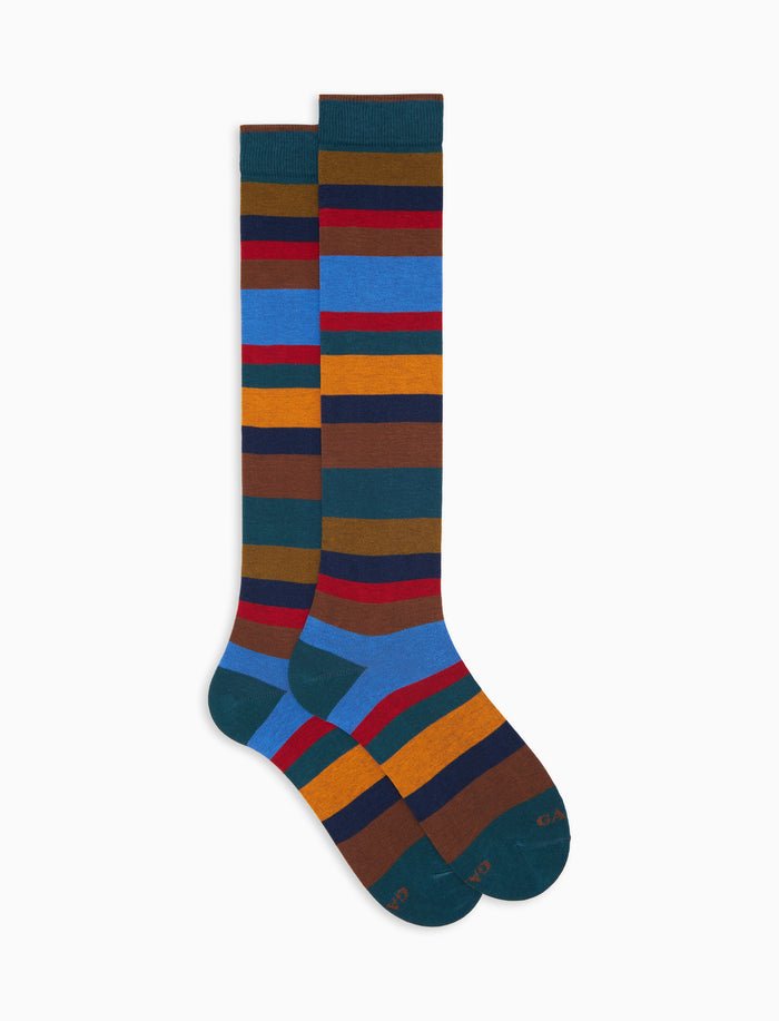 Calze lunghe uomo cotone caldo color pavone righe multicolor a sette colori