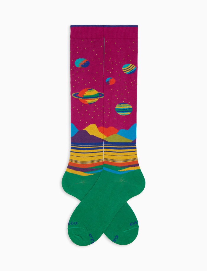 Calze lunghe uomo cotone caldo fucsia fantasia paesaggio spaziale