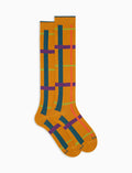 Calze lunghe uomo cotone caldo gialle fantasia tartan geometrico