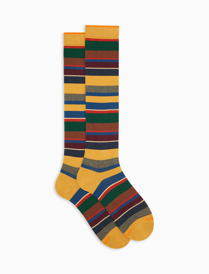 Calze lunghe uomo cotone caldo gialle righe multicolor