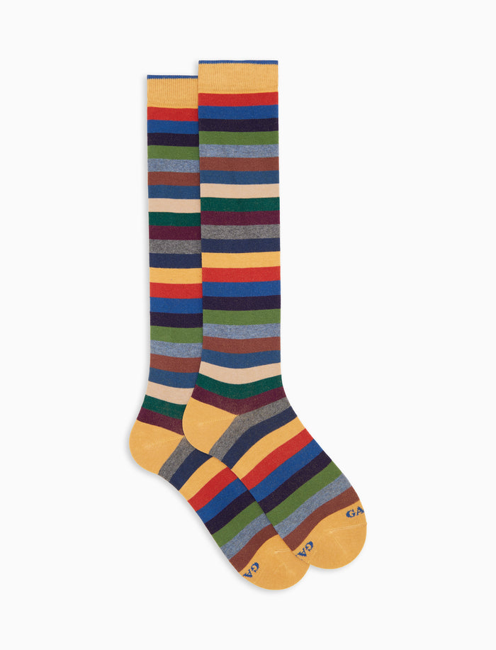 Calze lunghe uomo cotone caldo gialle righe pari