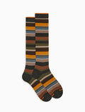 Calze lunghe uomo cotone caldo grigie righe multicolor