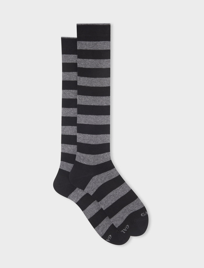 Calze lunghe uomo cotone nero righe bicolore - Gallo 1927 - Official Online Shop