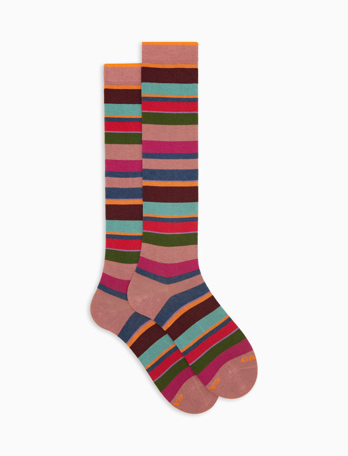 Calze lunghe uomo cotone caldo rosa righe multicolor