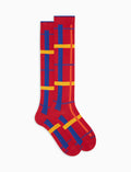 Calze lunghe uomo cotone caldo rosse fantasia tartan geometrico