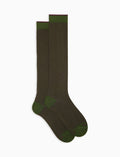 Calze lunghe uomo cotone caldo verde righine bicolore