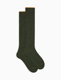 Calze lunghe uomo cotone caldo verde tinta unita a coste