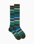 Calze lunghe uomo cotone caldo verdi righe multicolor