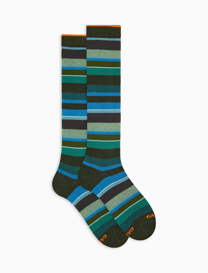 Calze lunghe uomo cotone caldo verdi righe multicolor