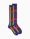 Calze lunghe uomo cotone caldo viola fantasia tartan geometrico