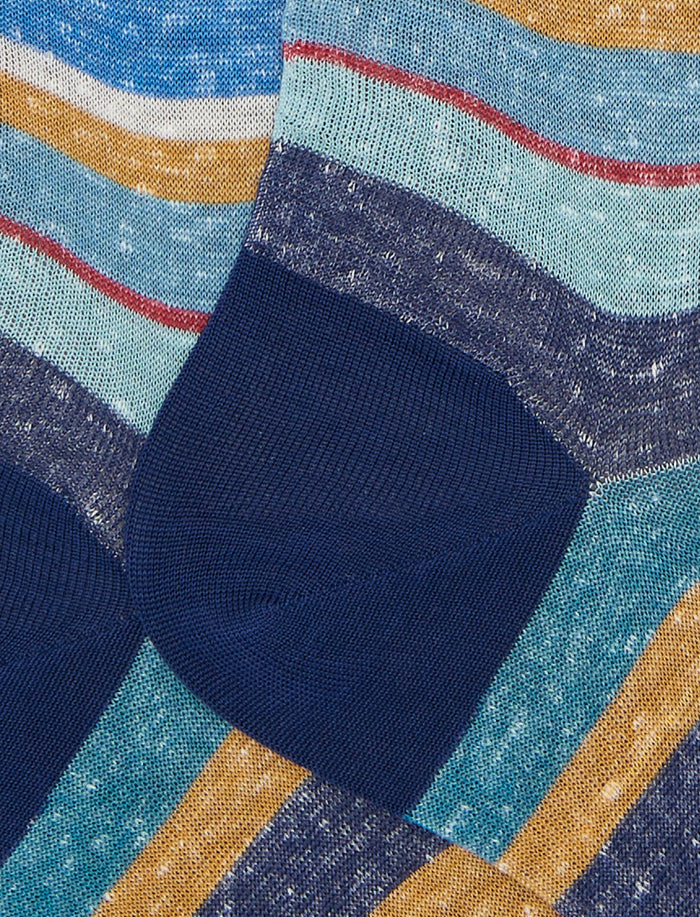 Calze lunghe uomo cotone e lino righe multicolor blu - Gallo 1927 - Official Online Shop