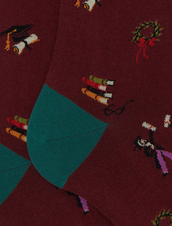 Calze lunghe uomo cotone fantasia laurea bordò - Gallo 1927 - Official Online Shop