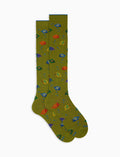 Calze lunghe uomo cotone fantasia pesci a righe verde - Gallo 1927 - Official Online Shop