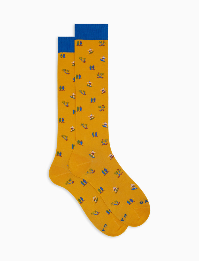 Calze lunghe uomo cotone fantasia surfisti giallo - Gallo 1927 - Official Online Shop