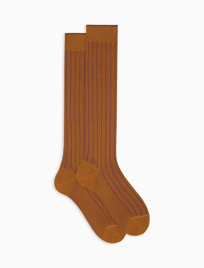 Calze lunghe uomo cotone giallo vanisé a coste larghe - Gallo 1927 - Official Online Shop