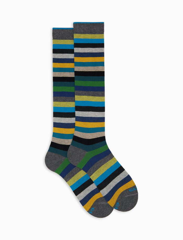 Calze lunghe uomo cotone grigio righe pari - Gallo 1927 - Official Online Shop