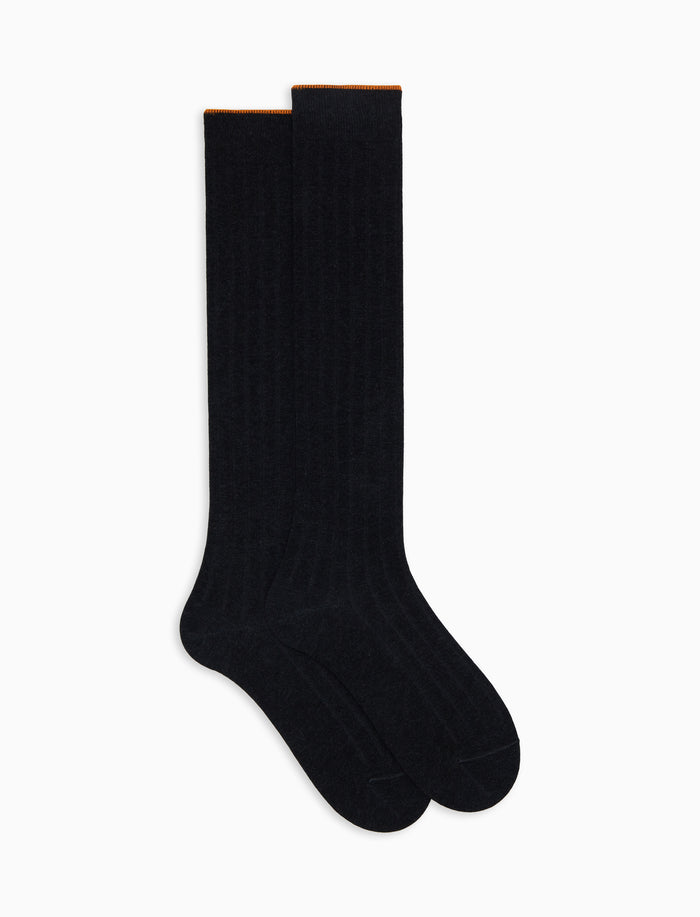 Calze lunghe uomo cotone grigio tinta unita a coste - Gallo 1927 - Official Online Shop